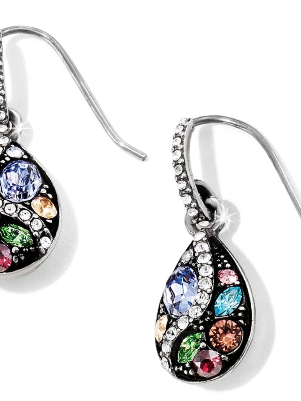 Brighton Multicolor Crystal Teardrop Earrings in Silver Tone- never worn